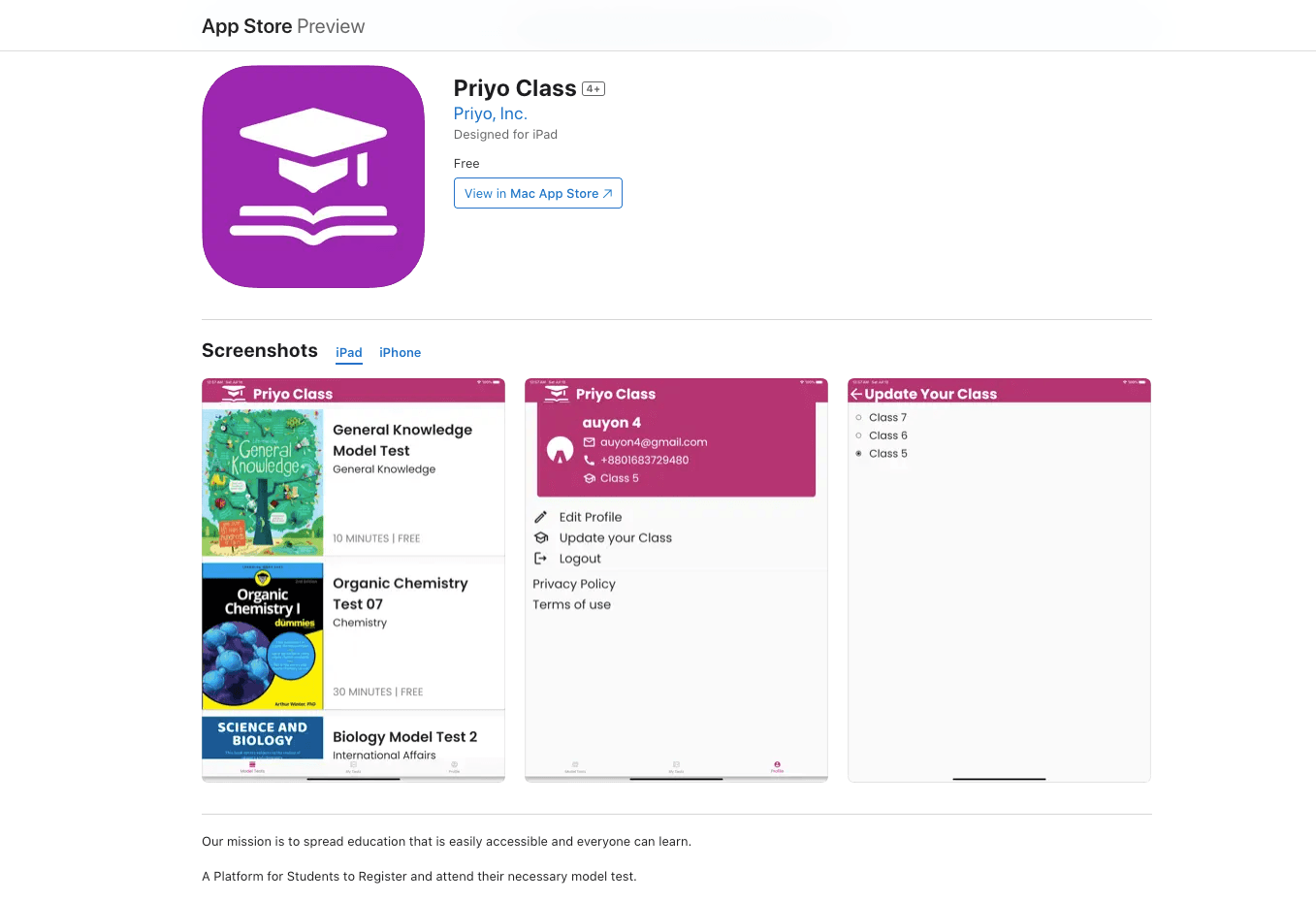 Priyo Class - an Ed-tech Flutter App on iOS & Android Store